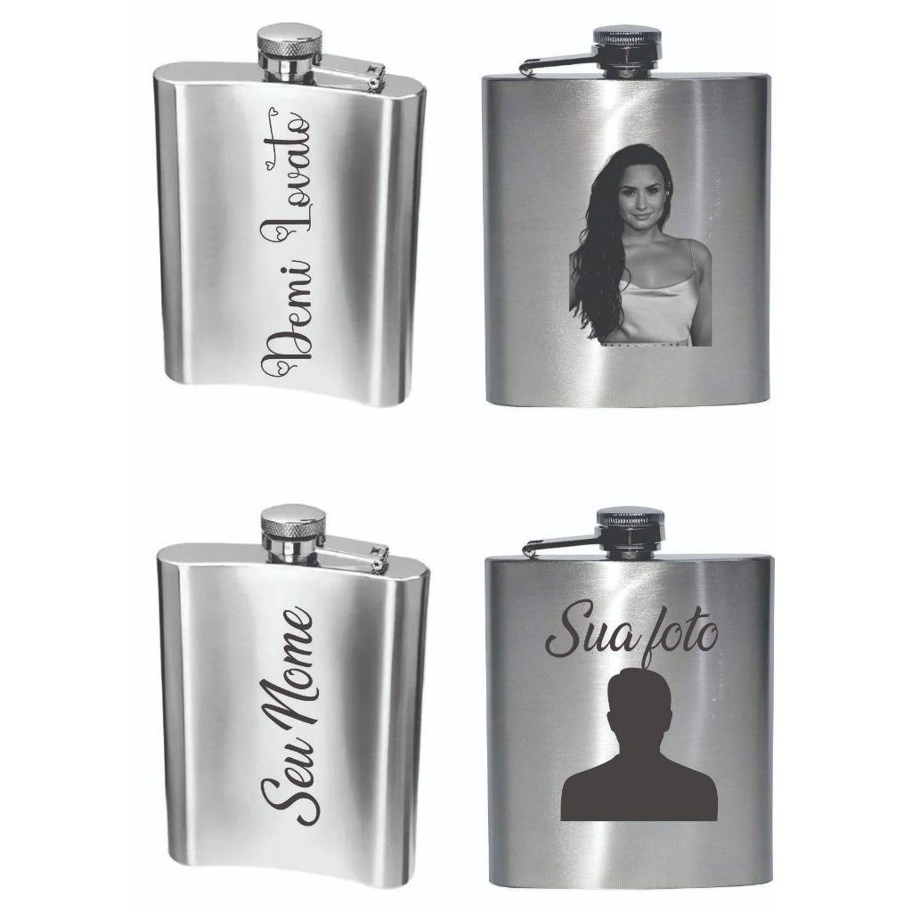 Cantil 210 ml em aço inox  personalizado com Foto e nome Gravaçãpo permanente a Laser