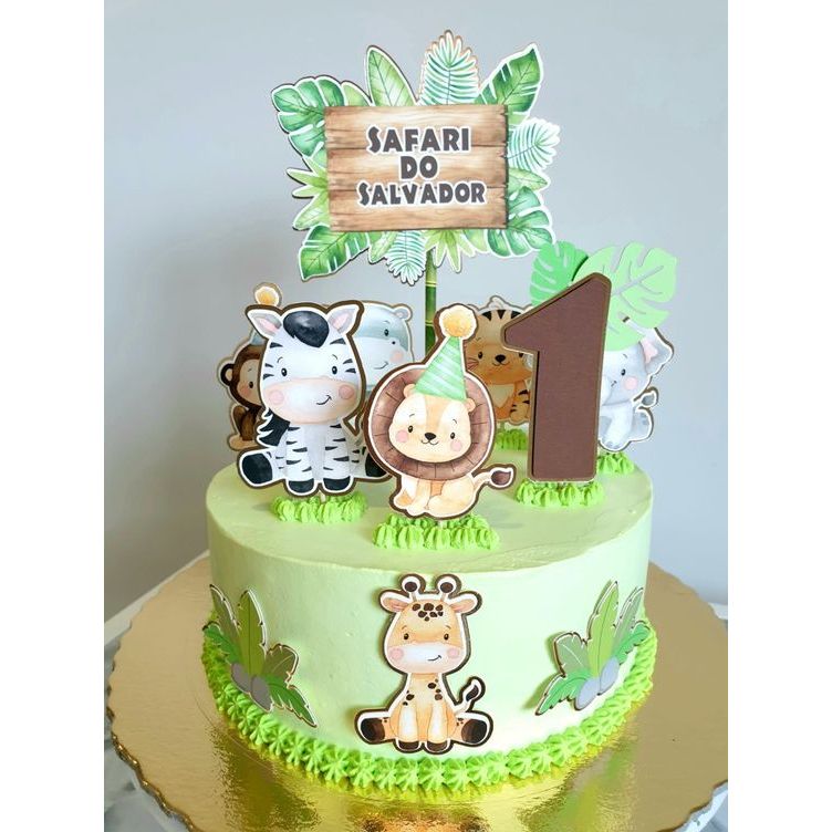 Topo de bolo de aniversário safari - topper infantil para mesversario personalizável