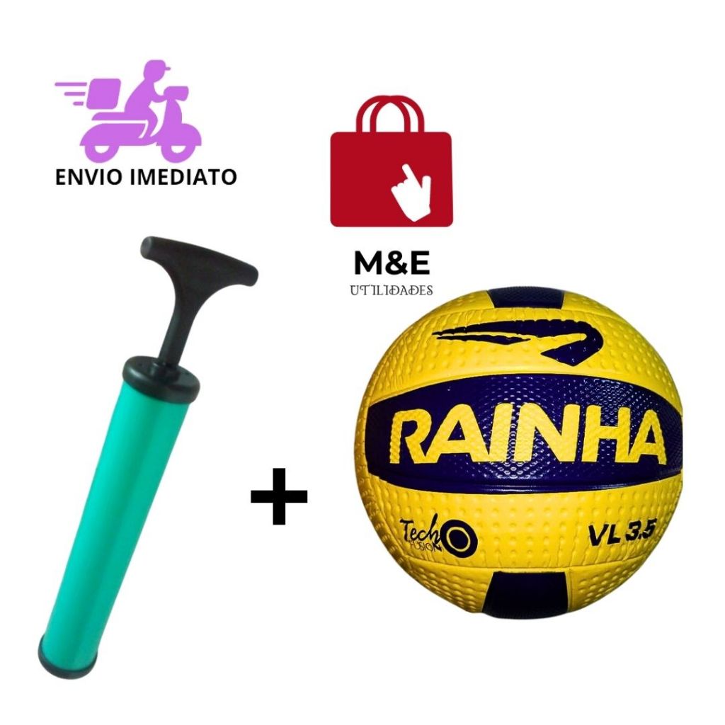 Bola De Vôleibol Amarela 3.5 Campo E Praia Original Resistente E Bomba De Ar Para Encher Diversas Bolas Enchedor Domesti