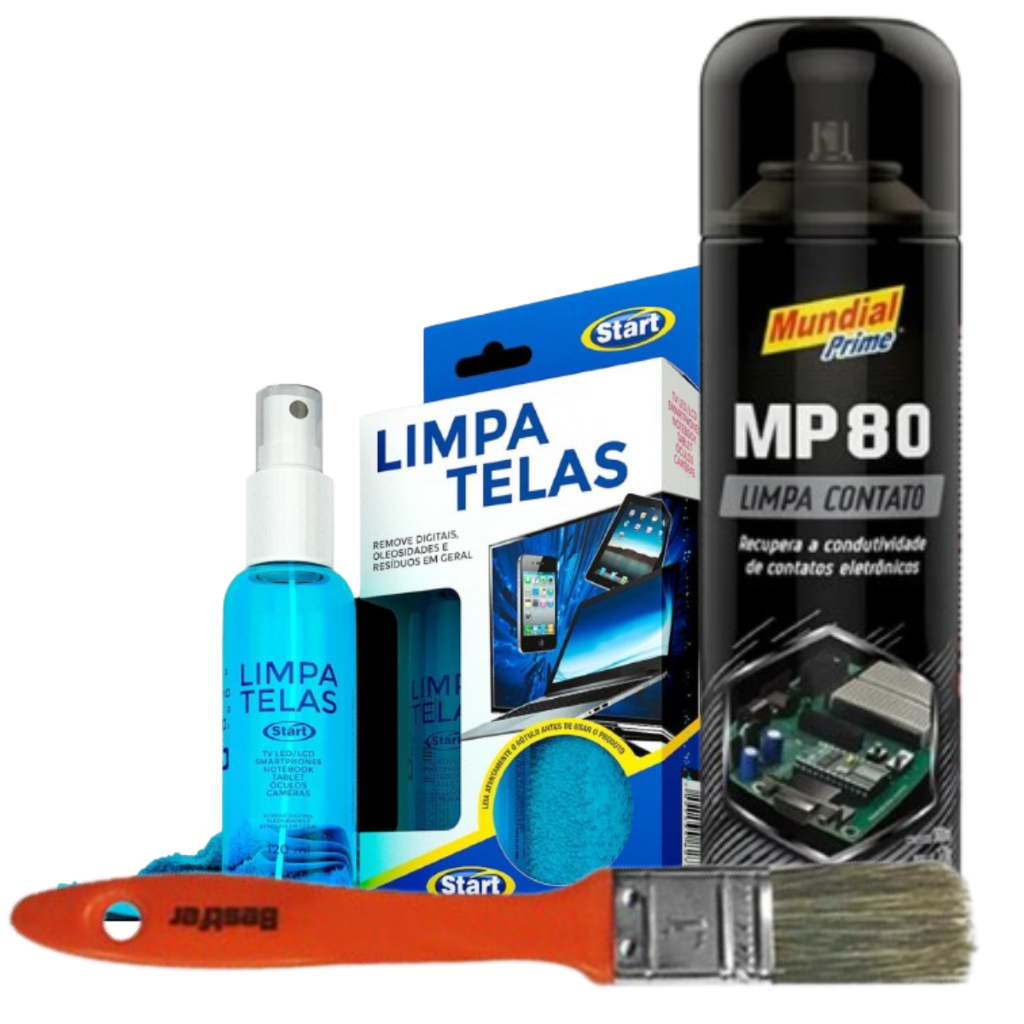 Kit Limpa Telas Limpa Contato com Pincel Pano Microfibra Trincha Manutenção em Informática