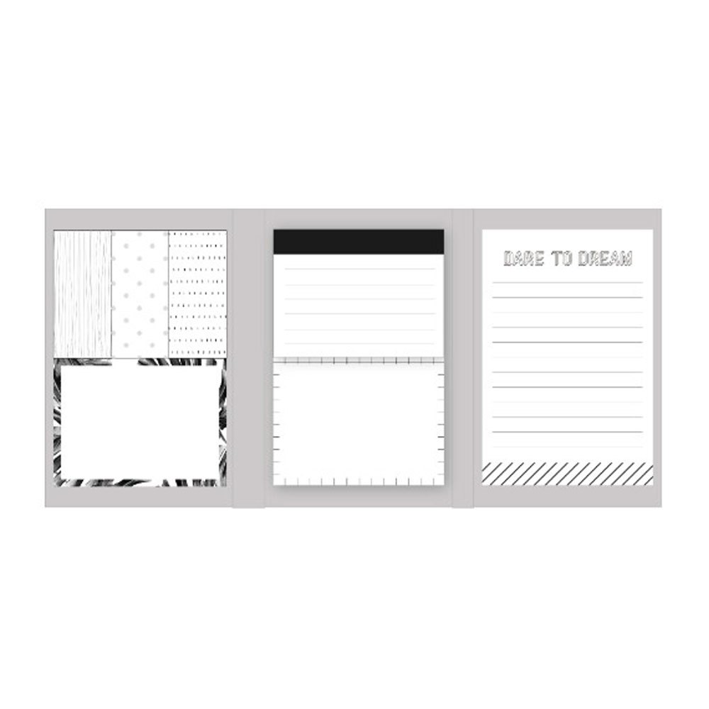 ÚLTIMA UNIDADE!!! Kit Notas Adesivas/Sticky Note Preto e Branco Dream Up4U - 7 modelos de Lembrete Adesivo - Bloco de Lembrete - Notas Autoadesivas Reposicionáveis - Kit Caderno de Lembretes - Escritório - Escola - Escolar
