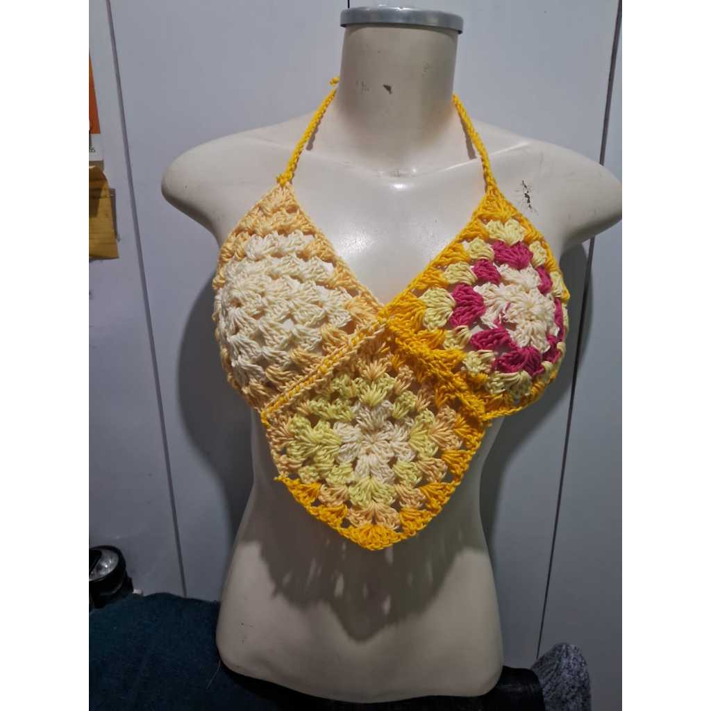 Top/Cropped de Crochê A PRONTA ENTREGA Parte de Cima Bíquini Feminino Adulto Feito de Crochê a Mão Moda e Praia