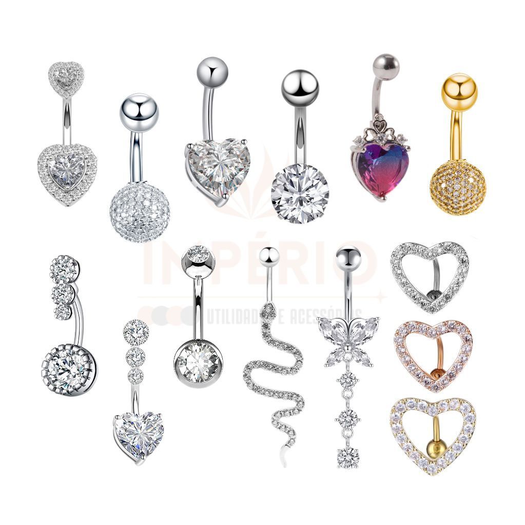 Piercing De Umbigo C/ Pingente De Cobra/Coração Aço Inox Cravejado-Brilho em Oferta na Shopee