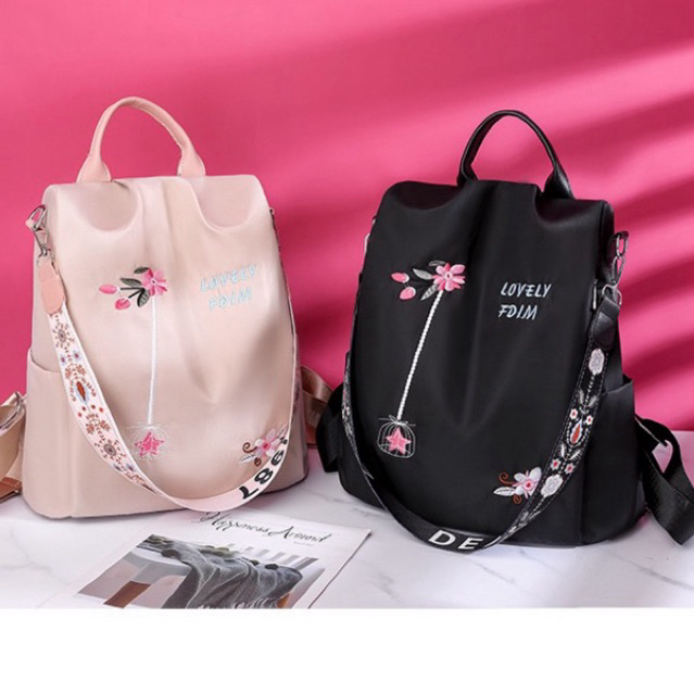 mochila feminina mochila bolsa nylon impermeável bordado[9944] em Oferta na Shopee