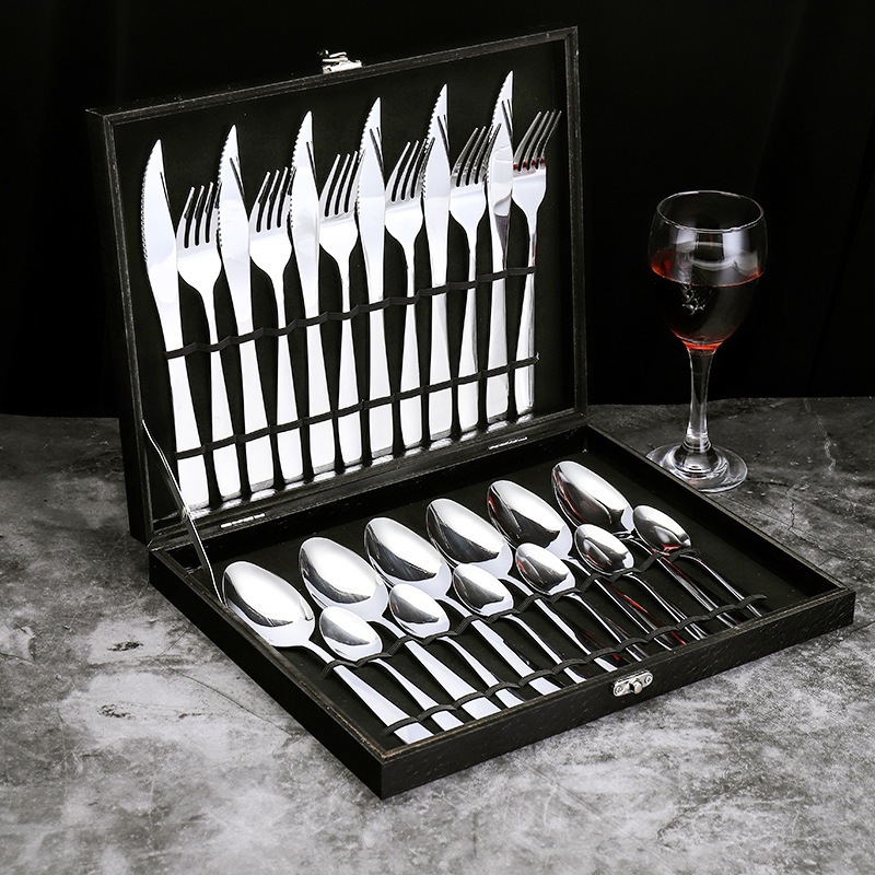 Detalhes do Jogo Talheres 24 Peças Faqueiro Inox Premium Luxo ou Faqueiro Aço Inox utensílios de cozinha Com Maleta