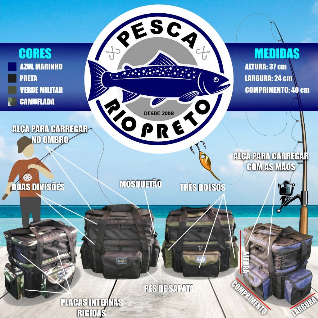 Bolsa de Pesca Dois Andares - Várias Cores em Oferta na Shopee