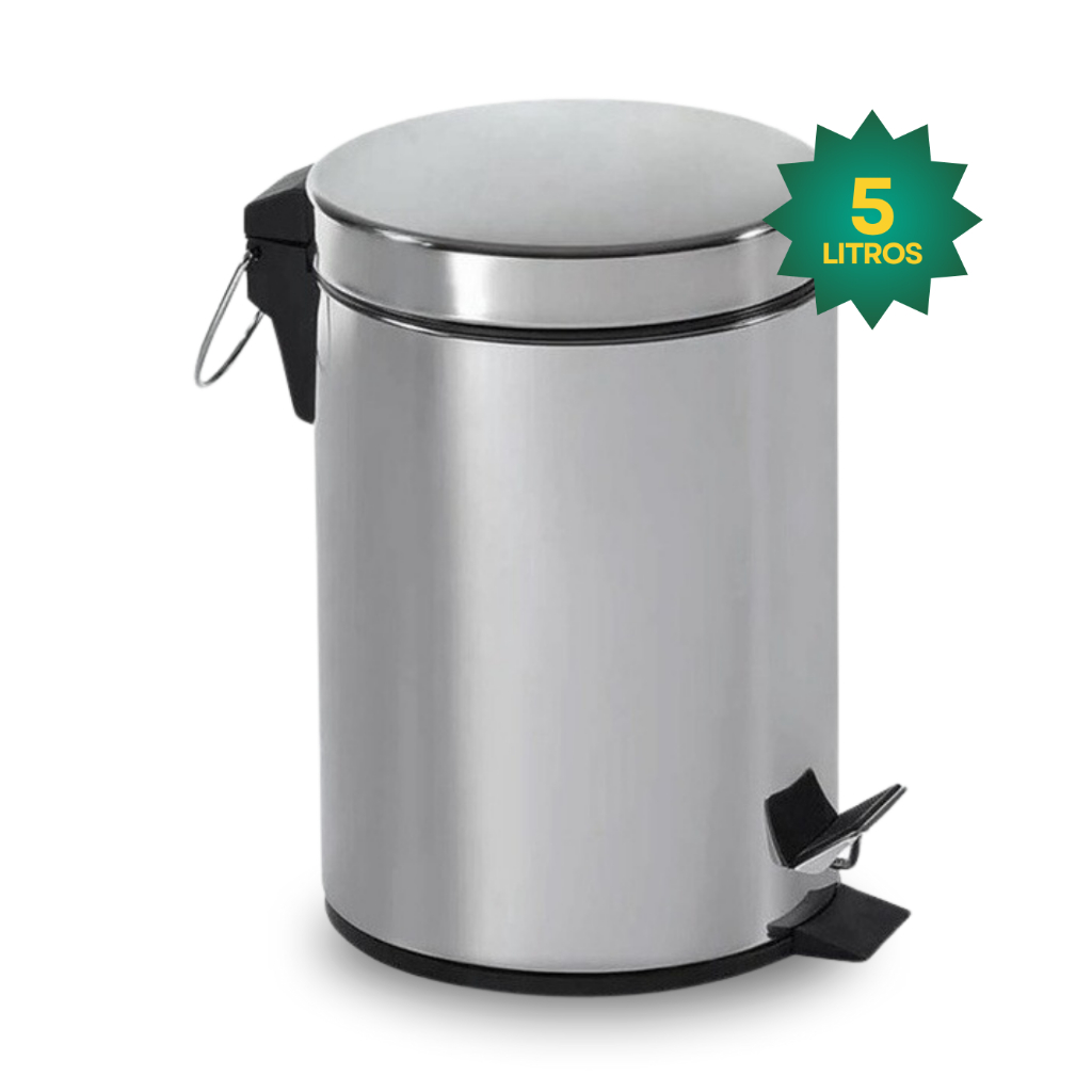 Lixeira Inox Aço 5 litros C/ Pedal Cesto Interno Removivel Banheiro Cozinha em Oferta na Shopee