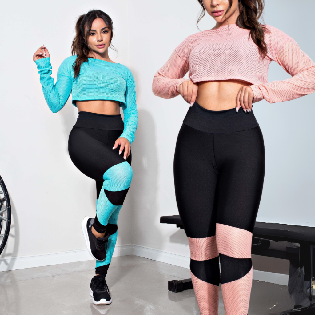 Conjunto Calça Legging E Cropped Top Dry Rosê Não Fica Transparente