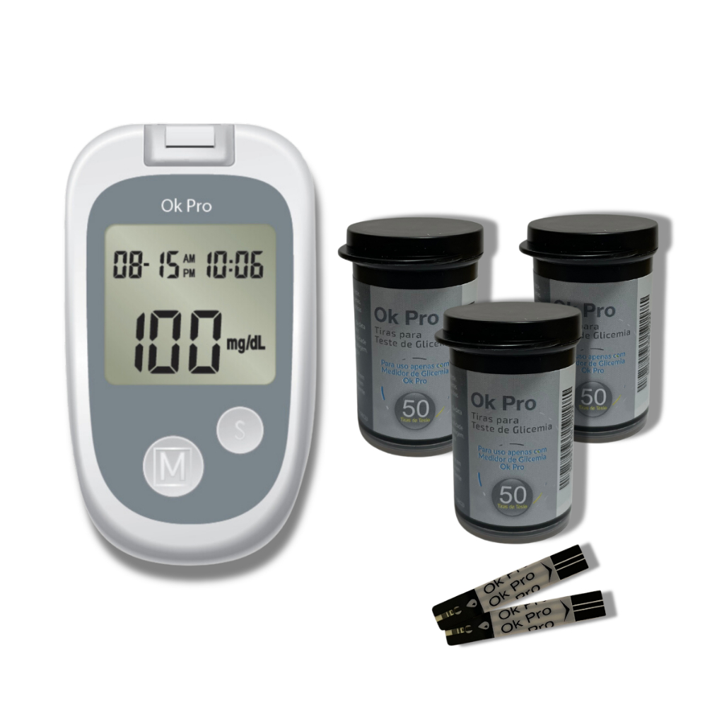 Aparelho Medidor de Glicose Diabetes OK PRO  Digital + Tiras Reagentes de Glicemia OK PRO 150 UN