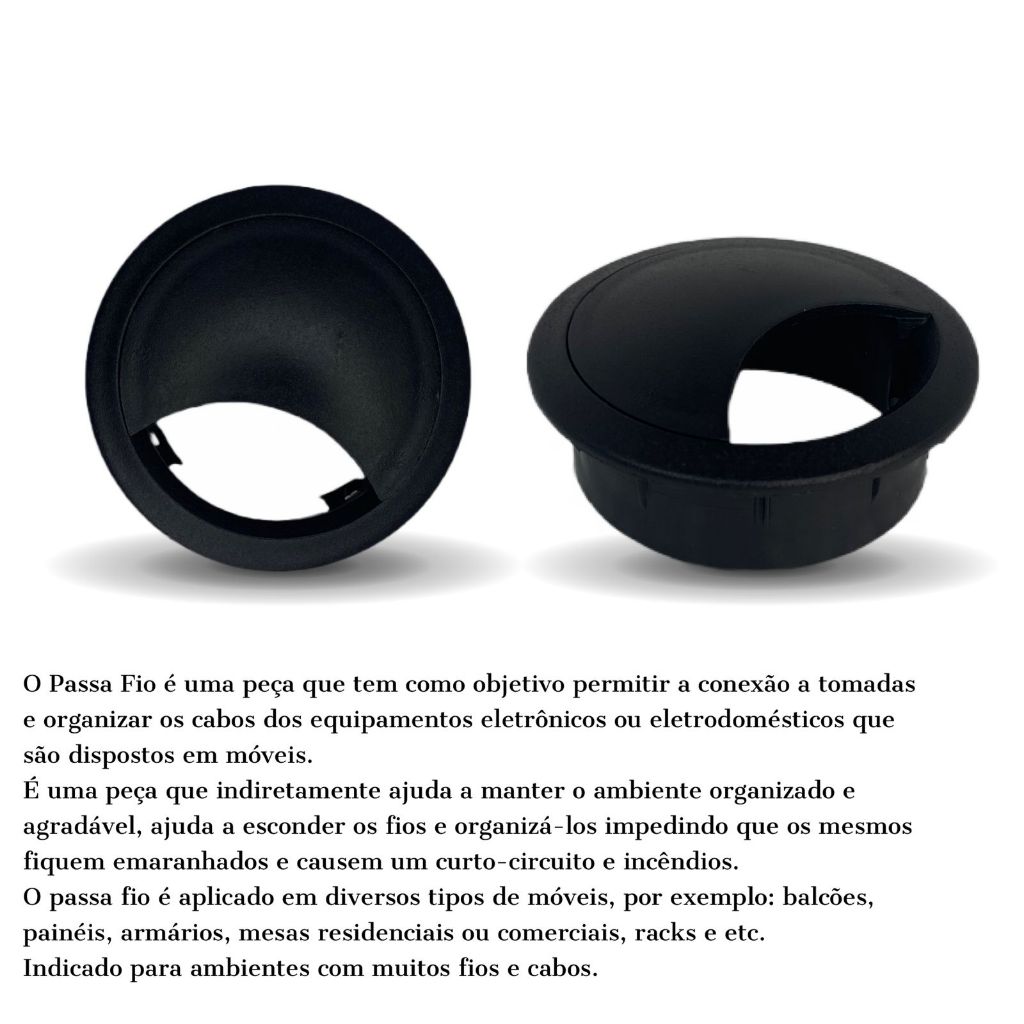 Acabamento Passa Fio de Mesa Computador 46mm preto - 5 unidades tampa buraco