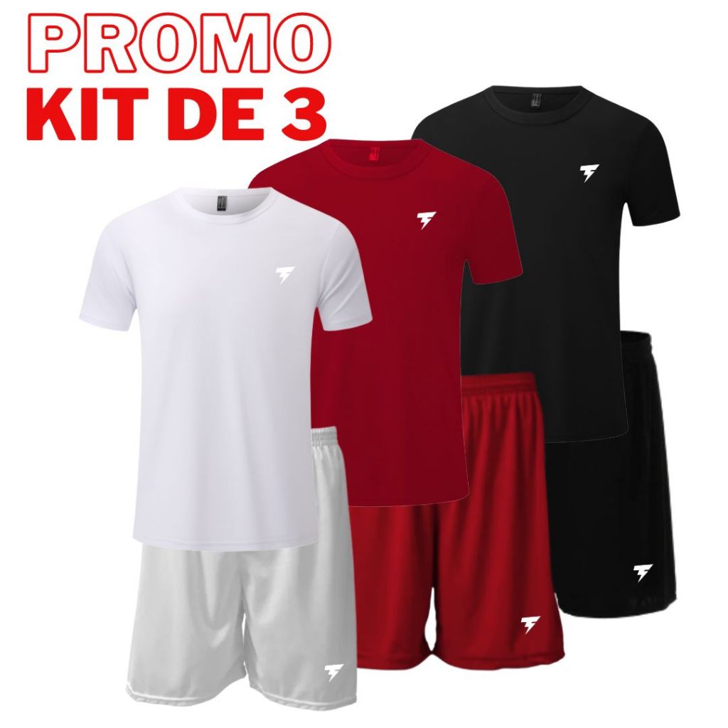 Kit 3 Conjunto Bermuda e Camiseta Dry fit Street fitness academia masculina com proteção UV50+ Treino Academia