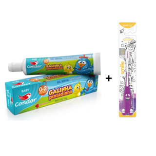 Escova de dentes Smile c/ ventosa extra macia  + Pasta Gel dental Infantil sem fluor Condor em Oferta na Shopee