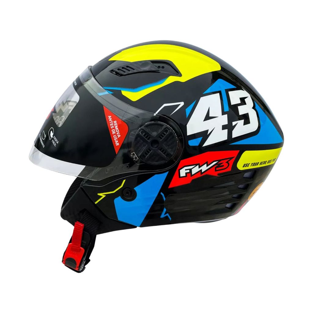 Capacete Aberto Fw3 X Open Up 43 Amarelo e Azul Oculos Moto - Spare Parts and Accessories for Vehicles