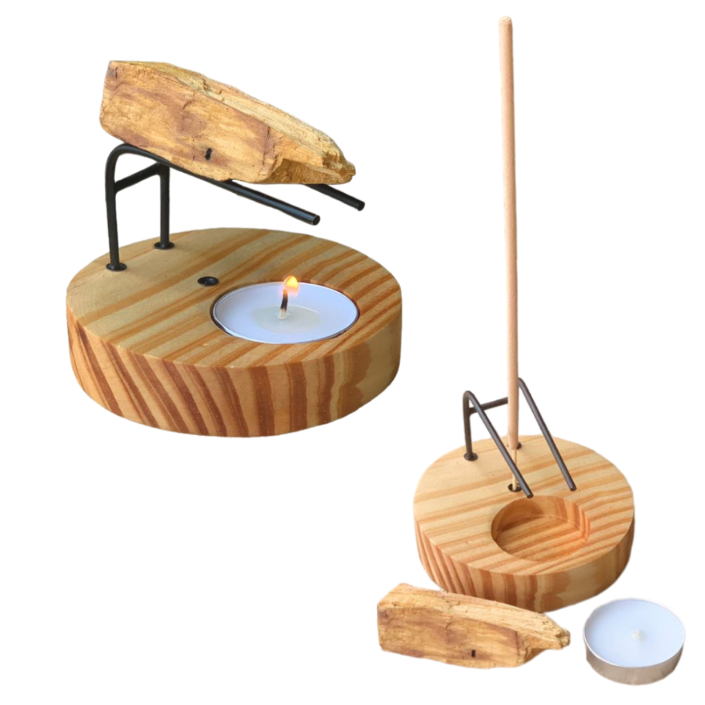 Porta Incenso para PALO SANTO Queimador de Palo Santo + 25g de Palo Santo + 10 Velinhas