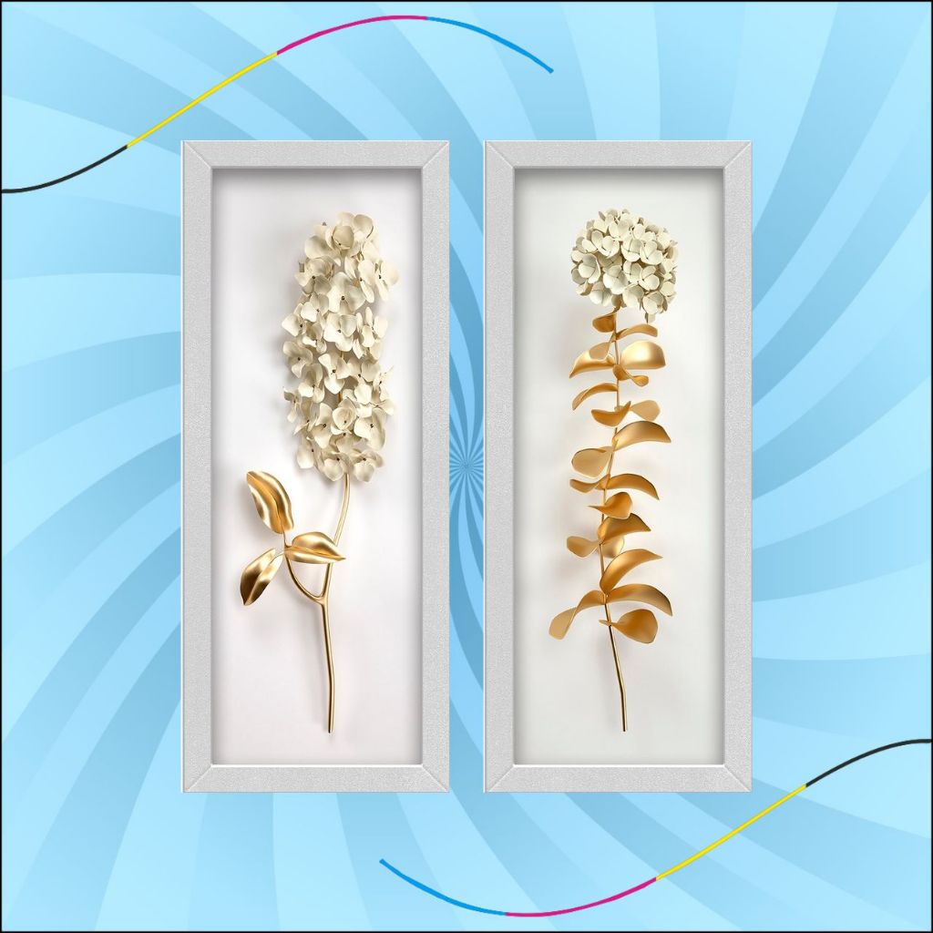 Kit 2 Quadros Lavabo Flor Dourado Ramo De Branco Decoração para banheiro em Oferta na Shopee