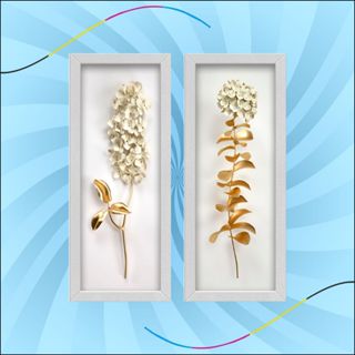 Kit 2 Quadros Lavabo Flor Dourado Ramo De Branco Decoração para banheiro em Oferta na Shopee