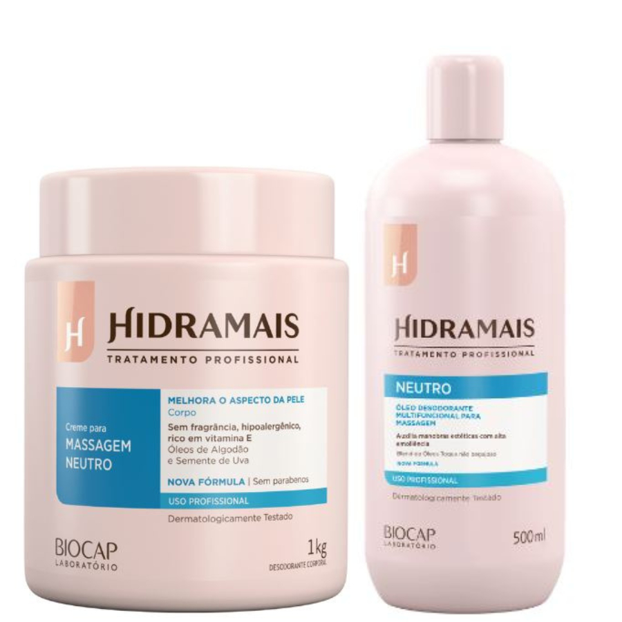 Hidramais Creme de Massagem Neutro 1kg+ Óleo Neutro 500ml