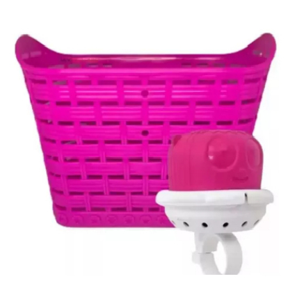 Cesta Infantil Cestinha Rosa Bike Aro 16 + Buzina Fon-fon rosa