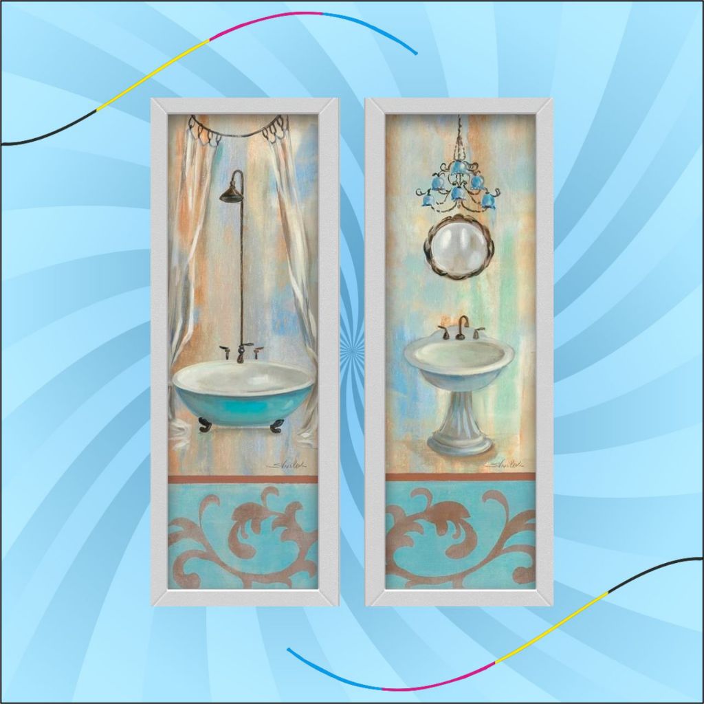 Kit 2 Quadros Decorativos Lavabo Banheiro Retro Toalete Frances Turquesa Vintage Pintura em Oferta na Shopee