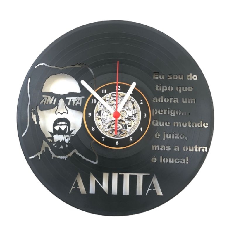 Relógio de parede no disco de vinil Anitta personalizado cantora anita presente decoração