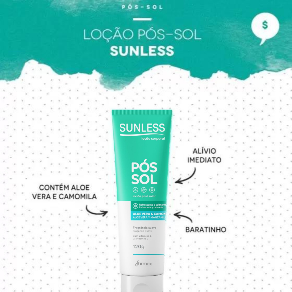  Loção Pós Sol com Aloe Vera e Camomila Sunless 120g Alívio e Hidratação 