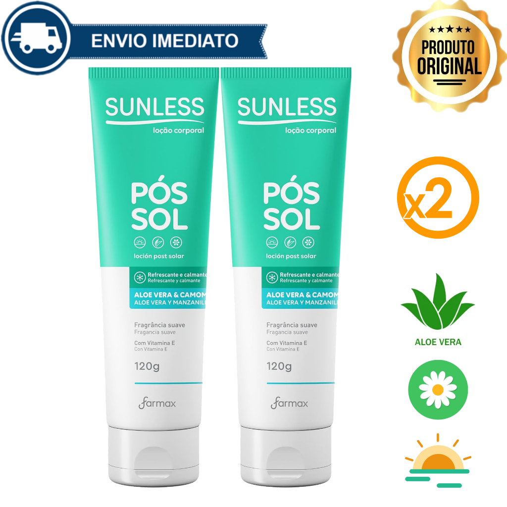 Kit Loção Pós Sol com Aloe Vera e Camomila Sunless 120g Alívio e Hidratação Envio Imediato