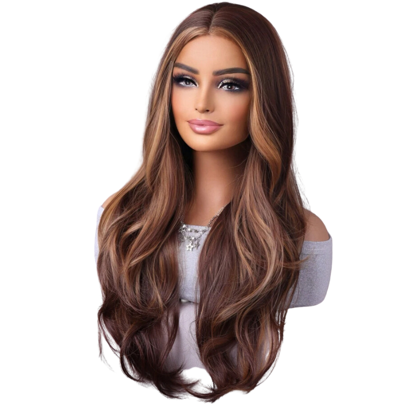 Peruca Ondulada Organica Premium Sem Franja 70cm Morena Iluminada em Oferta na Shopee