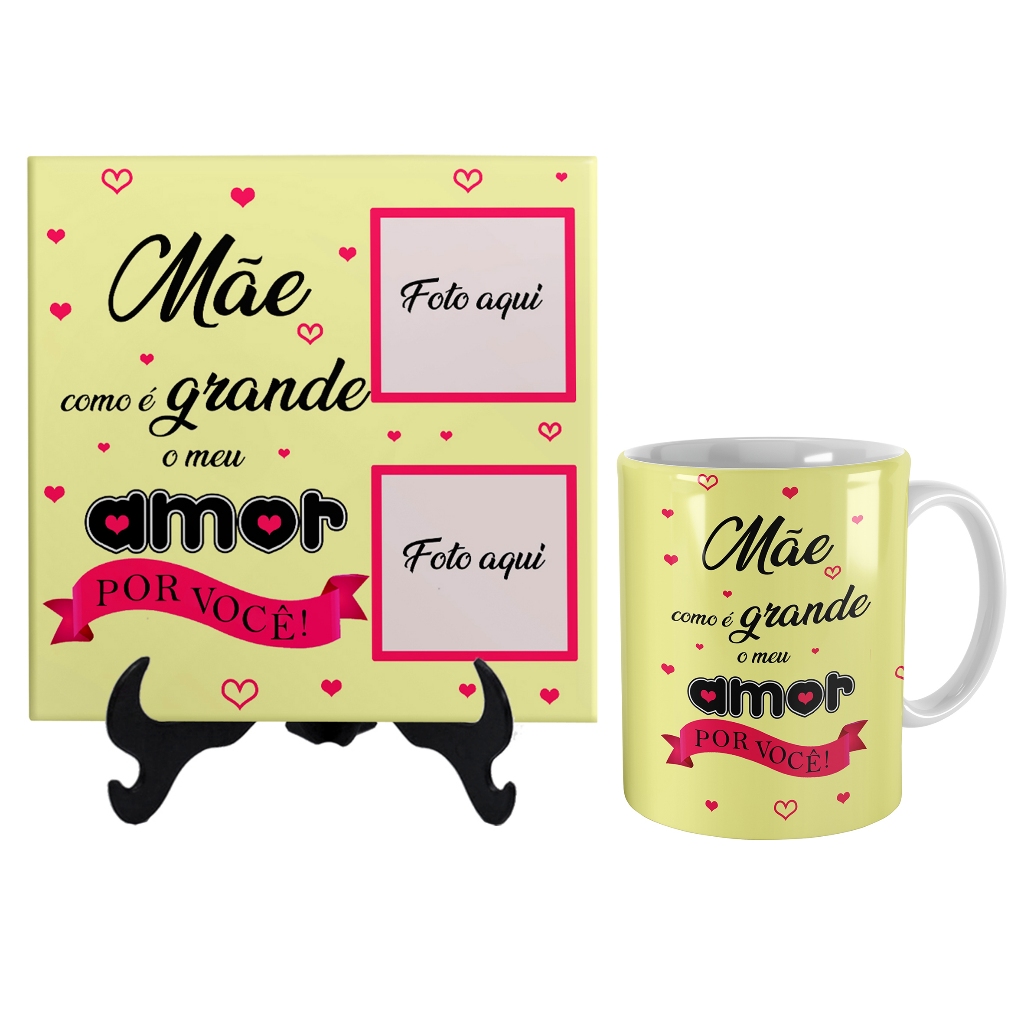 caneca e azulejo quadro de cerâmica presente personalizado com fotos e frase como é grande o meu amor por você mãe dinda filha neta irmã bisavó vó sobrinha afilhada tia prima amiga nora sogra madrasta esposa