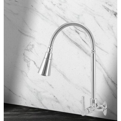 Torneira Para Cozinha Cromada de Parede, Torneira Com Flexível de Inox, Torneira Gourmet Duplo Jato Chuveiro Cromado