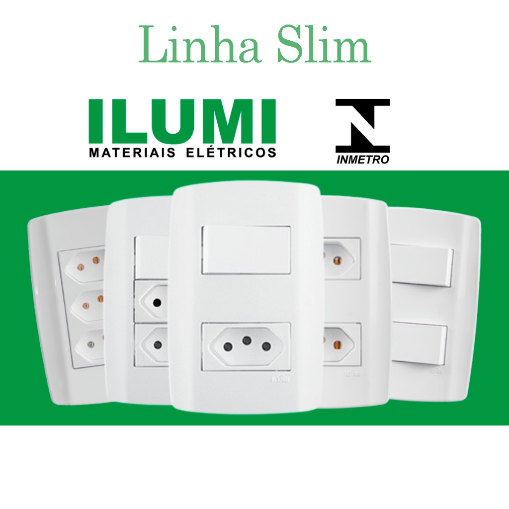 Tomada e interruptor Ilumi linha slim 4x2 10A 20A monobloco em Oferta na Shopee