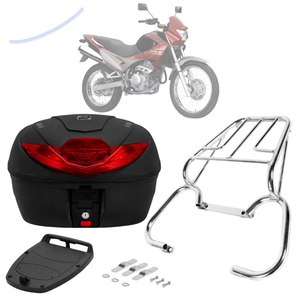 Bauleto Bau 35 Litros Com Bagageiro Sansão Churrasqueira Moto Falcon Todos Anos Pro Tork