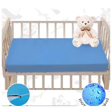 Capa de Colchão Protetora Impermeável Berço Azul com Zíper