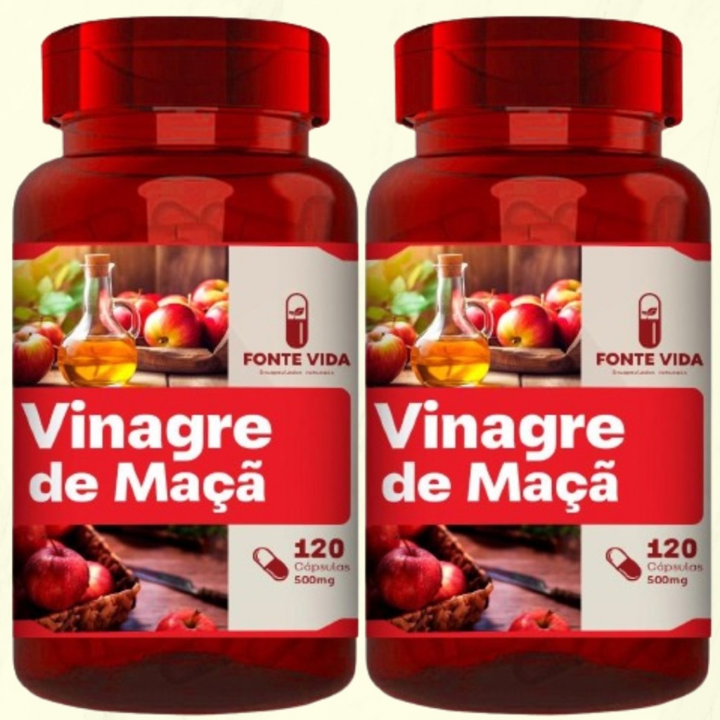 KIT 2 Vinagre de Maça 500MG 120 Capsulas (Fonte Vida). em Oferta na Shopee