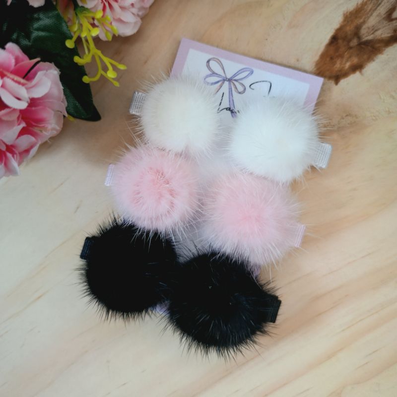 kit com 6 hair clips pompom 3,5cm bebê RN