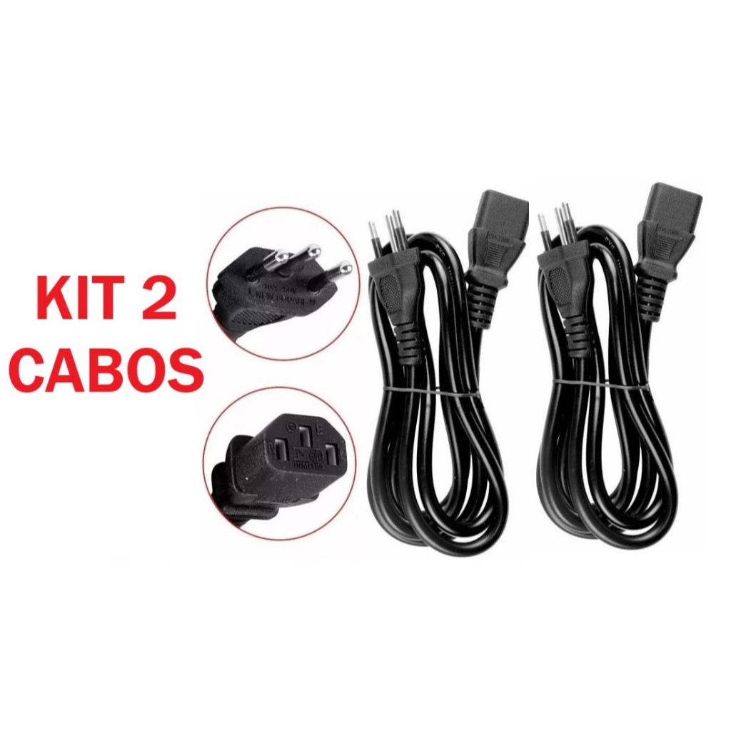 KIT 2 Cabo De Força Energia 10 Amp tam 1,20m Computador Fonte Monitor Tv Pc xbox Padrão Brasil
