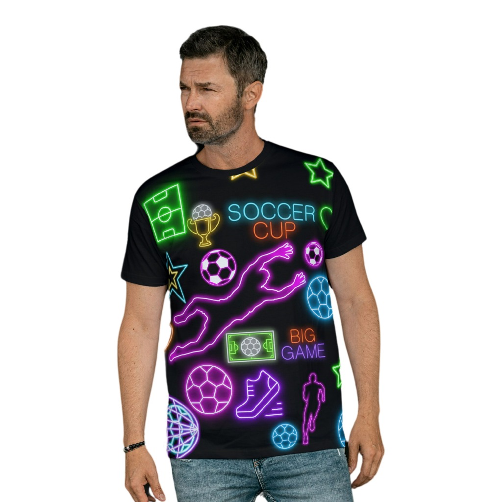 Camiseta Neon Brilha Luz Negra Jogo Futebol Bola Ball Party