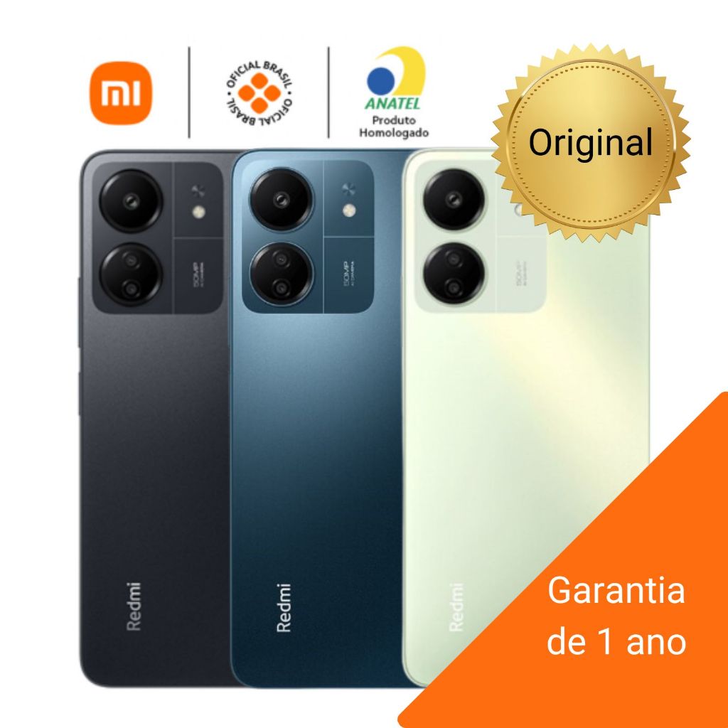 Celular original Xiaomi Smartphone Redmi 13C 1 ano garantia, 6,74",128GB