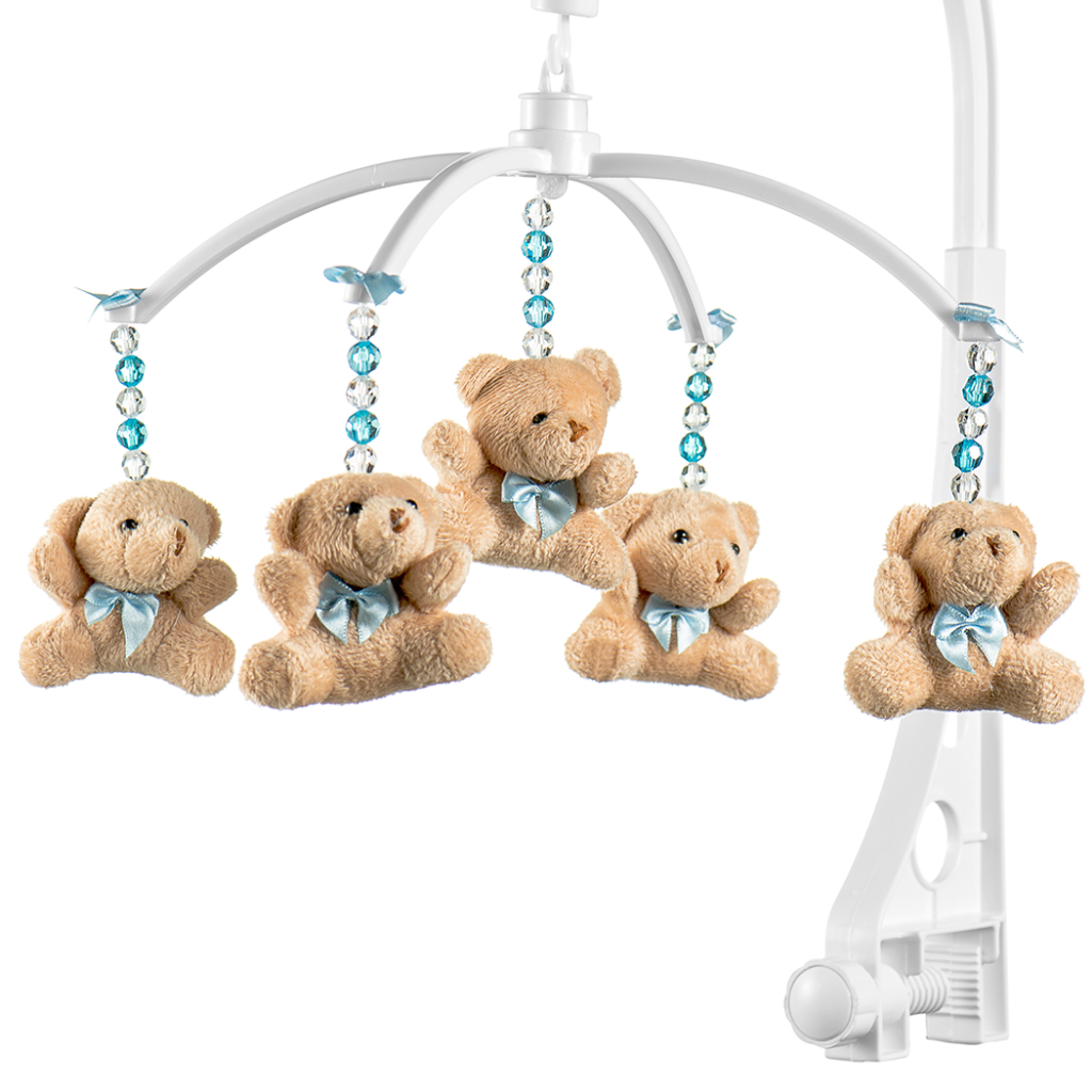 Móbile Berço Bebê Musical E Giratório Urso Gravata Azul Envio Imediato