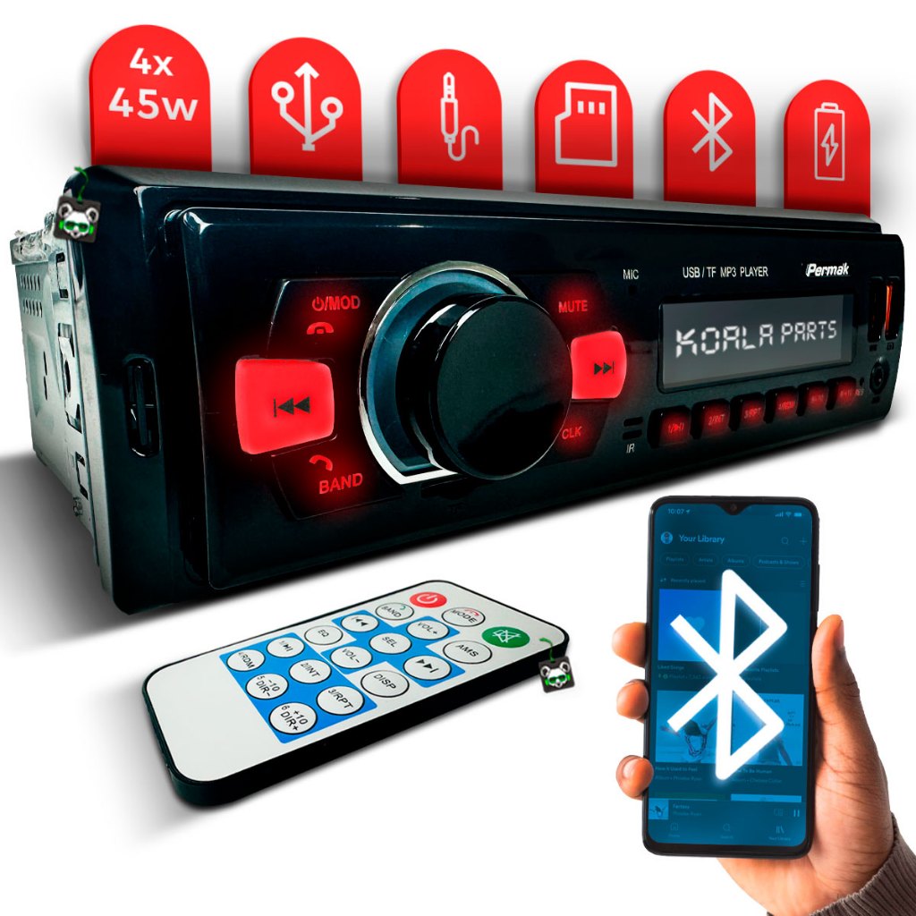 Som Automotivo Potente Rádio Mp3 Player 1 Din Bluetooth 2 Entradas Usb Mini Sd FM 4x45w - Spare Parts and Accessories for Vehicles