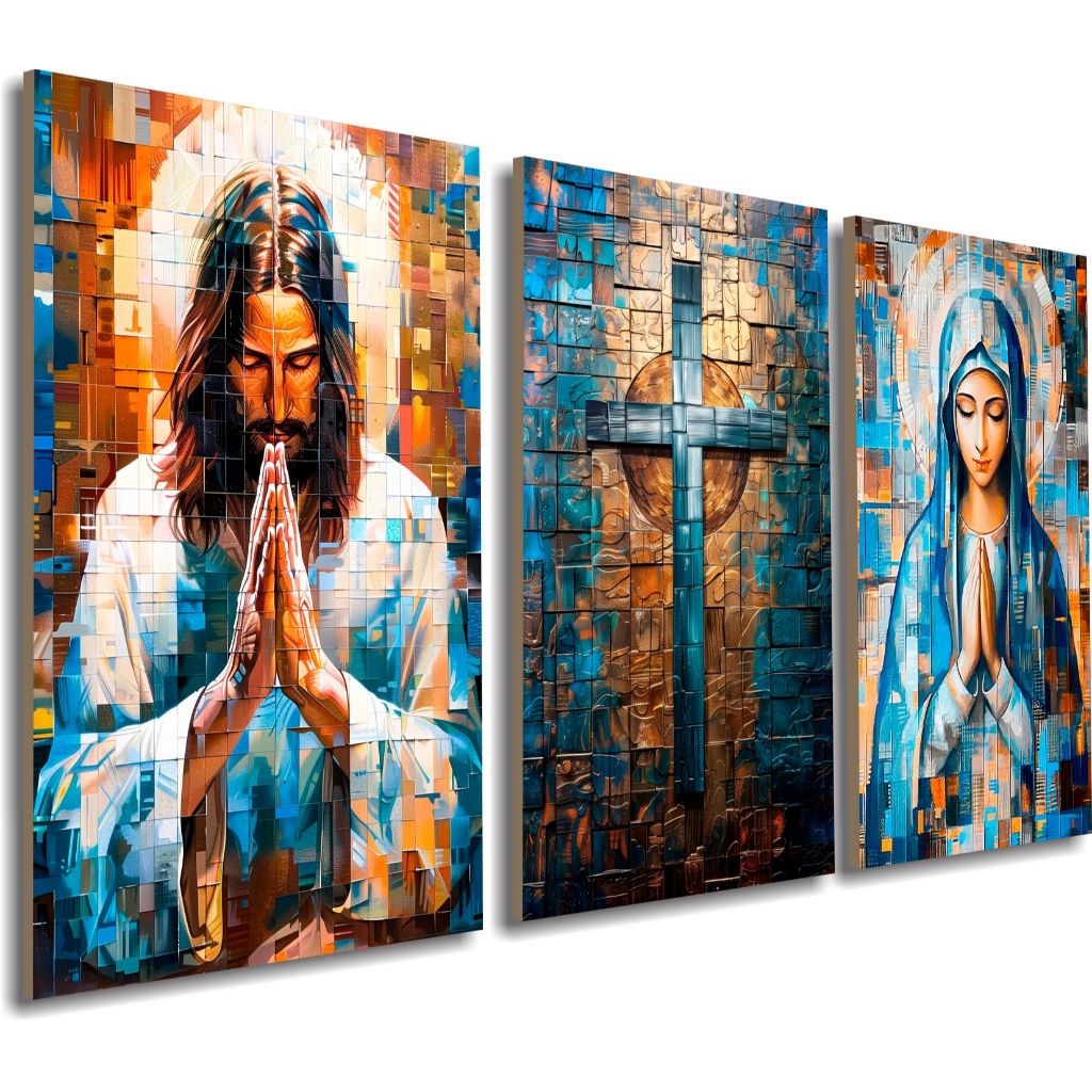 Quadro Decorativo Exclusivo Religioso Jesus Cristo Maria Cruz Sagrada Decoração Religiosa Sala em Oferta na Shopee