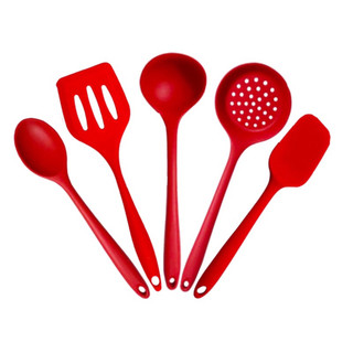 Kit Utensílios de Silicone Para Cozinha Vermelho 5 Peças Utensílios de Cozinha