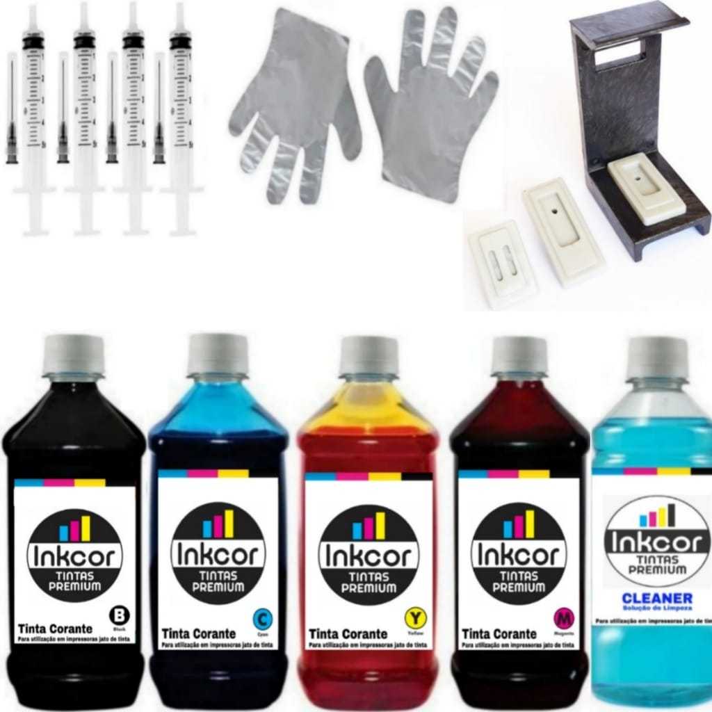 Imagem Kit Recarga Cartucho 300ml no Total (60ml cada cor) Inkcor Compatível HP 662 122 901 74 60 664  21