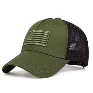 Boné Gorro Bandeira Bordado USA Baisebol Golfe Trilhas Esportes Algodão Ajustável Telinha Respirável - Verde Oliva