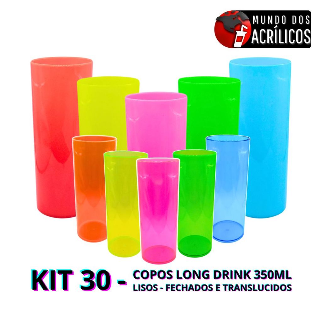 KIT 30 COPOS LONG DRINK 350ML LISO PARA PERSONALIZAR ADESIVAR FESTA em Oferta na Shopee