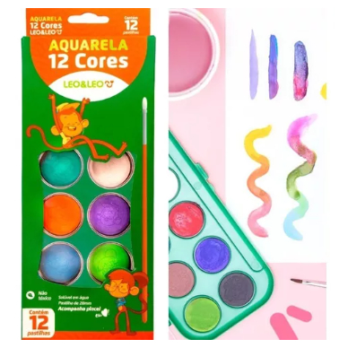 Estojo Aquarela 12 Cores Escolar Tinta e Pincel - Para Personalizar Uso Escolar e Artístico -papelaria em Oferta na Shopee