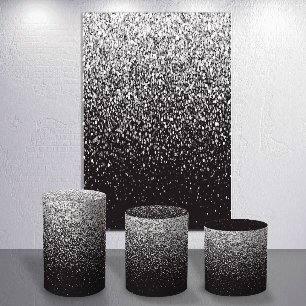 Painel De Festa Capas Tema Chumbo Com Glitter Trio Cilindro Painel Redondo Retangulo