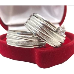 Par de Aliança Prata Grossa 8mm De Namoro Infinity + Solitário Pedra Zircônia