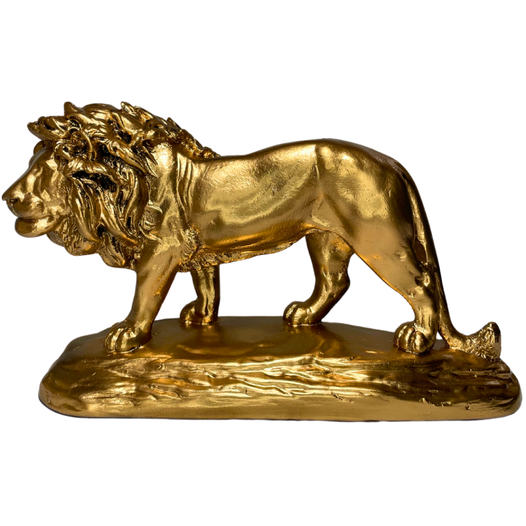 Escultura Leão Decorativa Design Inovador Dourado para uma Decoração Especial na Sala de Estar