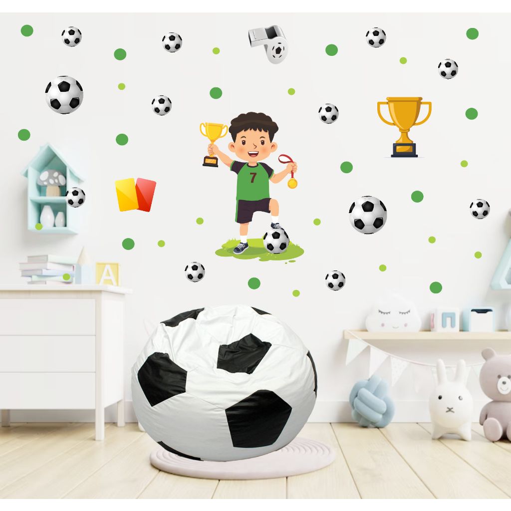 Kit Adesivo de Parede Menino Futebol - Papel de Parede Infantil - Decoração Quarto de Menino em Oferta na Shopee