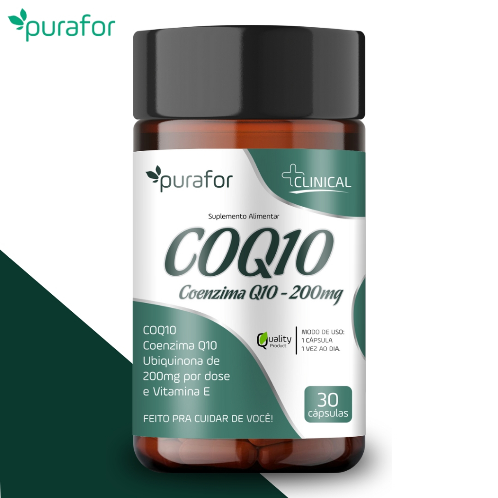 Coenzima Q10 30 Cápsulas 200mg Suplemento Alimentar Mais Energia Melhor Desempenho Físico Purafor